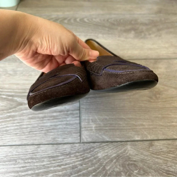 Tod’s Brown Suede Leather Purple Trim Studded Kitten Heel  Pump - Picture 4 of 13